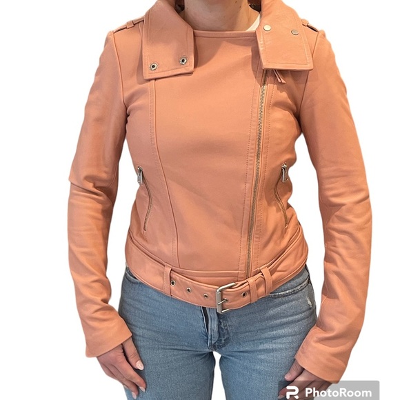 Mackage Hania Leather Moto Jacket in Peach- Womens XS - Picture 5 of 5